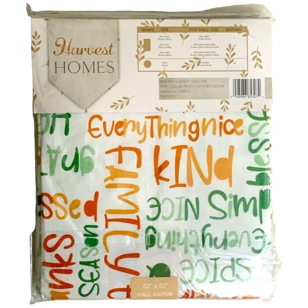 Harvest Homes Tablecloth Thanksgiving Indoor Outdoor Multicolor Square 52 in